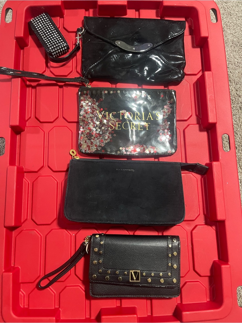 Victoria's Secret Black Sequin Logo Pouch with Wrist Strap